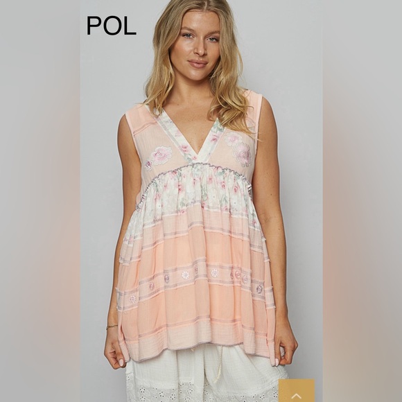 BP214-4🧡POL pretty peach+white tiered tunic w/amazing floral details! Perfect! - Picture 4 of 6